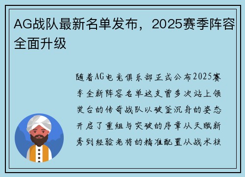 AG战队最新名单发布，2025赛季阵容全面升级